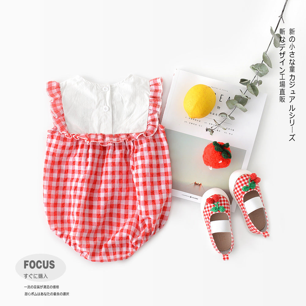 Baby Plaid Lace Sleeves Romper