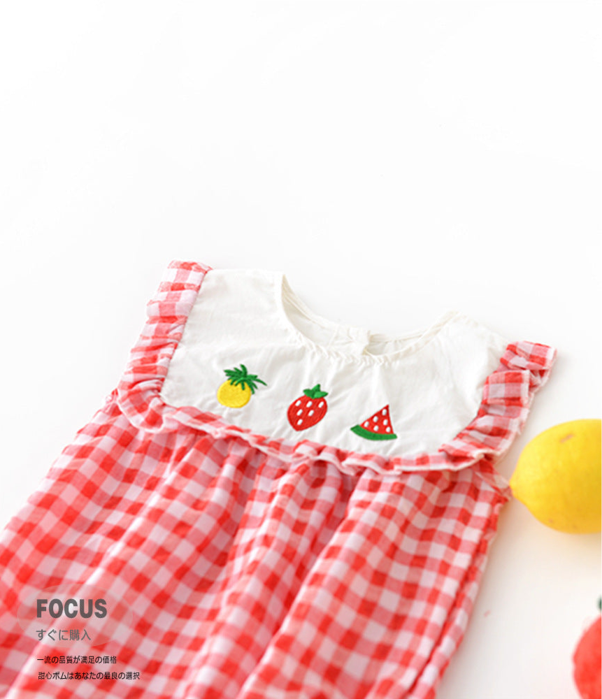 Baby Plaid Lace Sleeves Romper