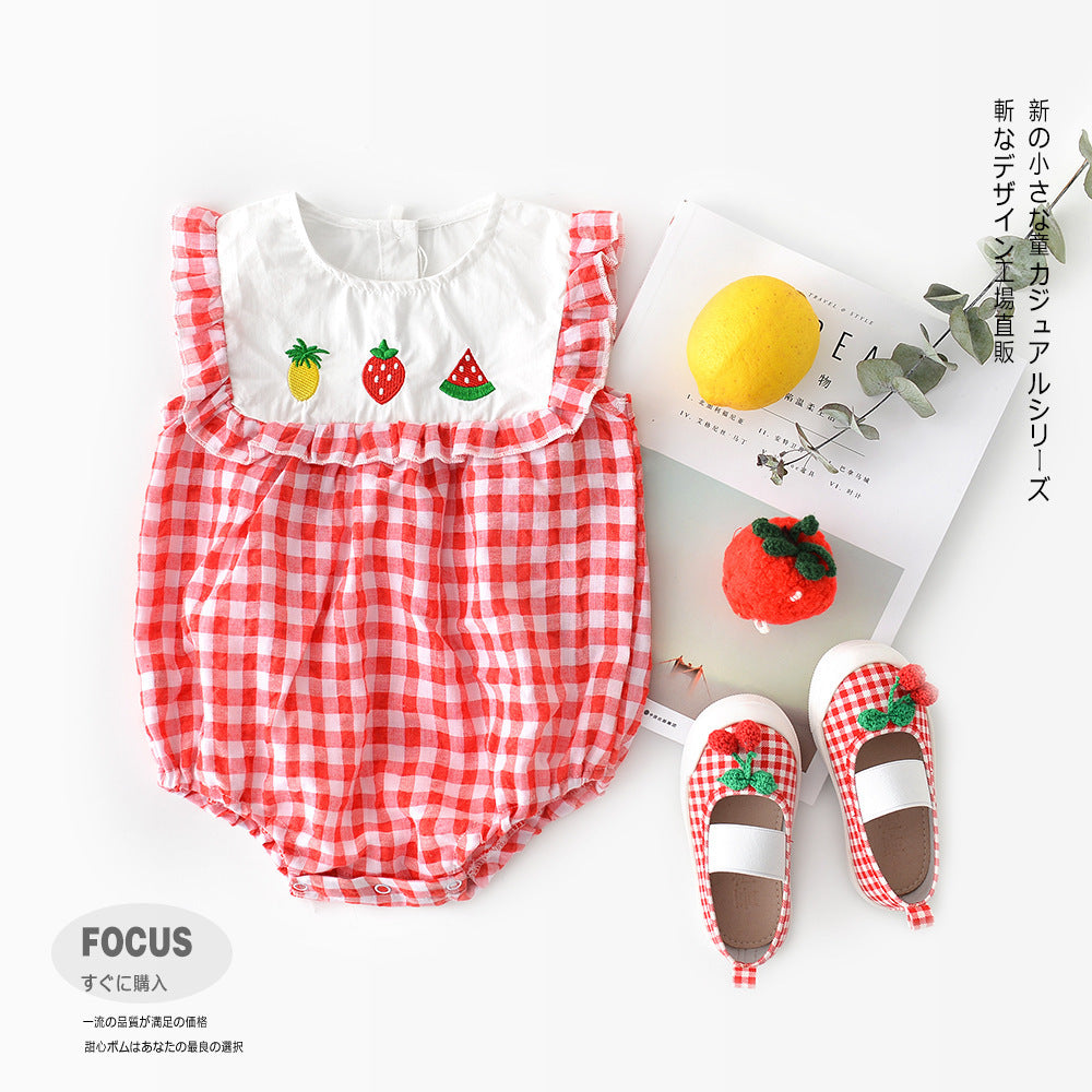 Baby Plaid Lace Sleeves Romper