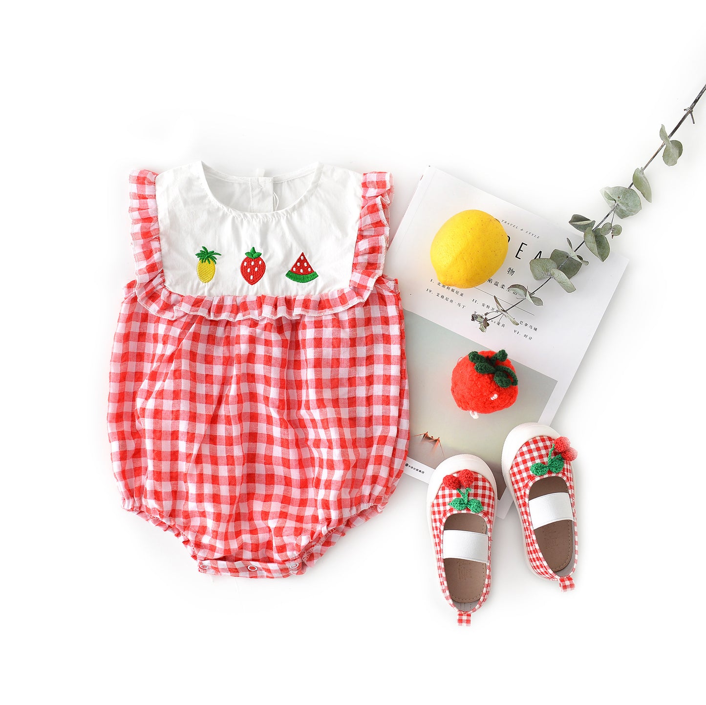 Baby Plaid Lace Sleeves Romper
